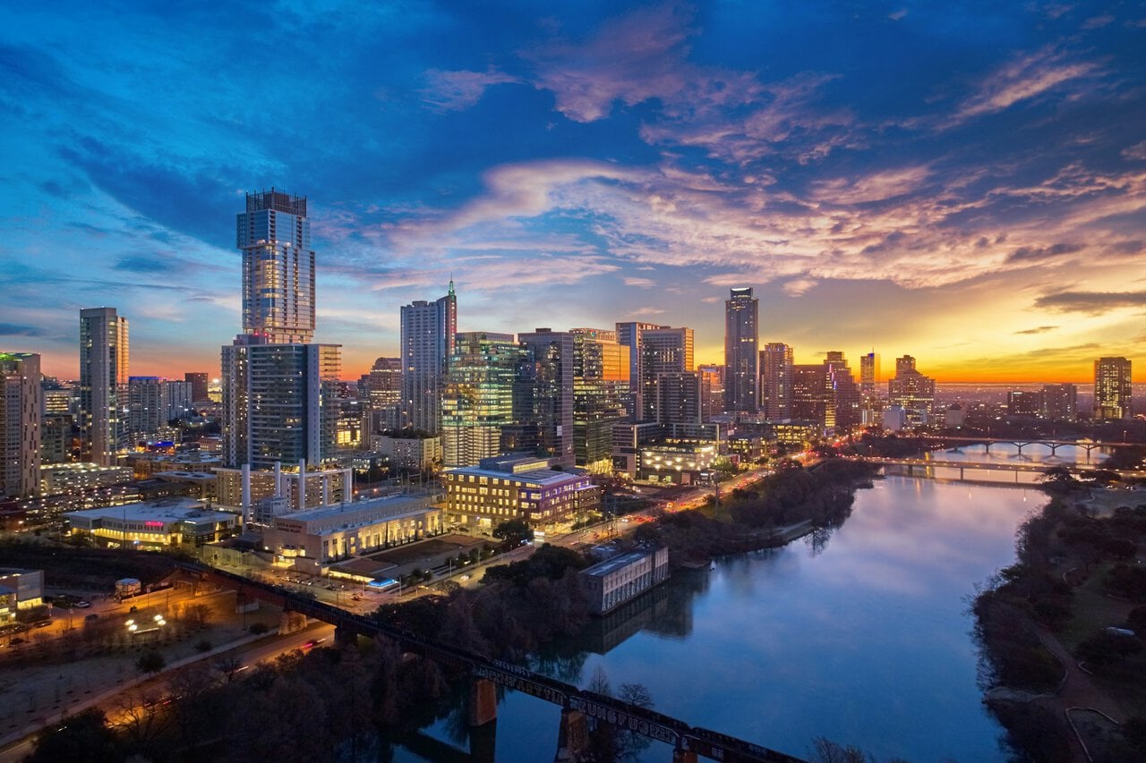 Austin Texas skyline on the Amtrak Texas Eagle route