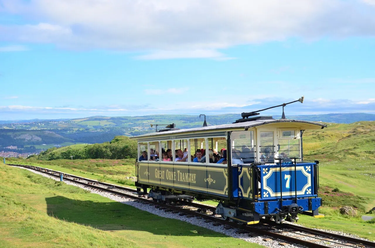The vintage Great Orme Tramway near the summit above Llandudno
