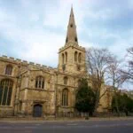 St Paul’s Church with its tall stone spire in Bedford town centre