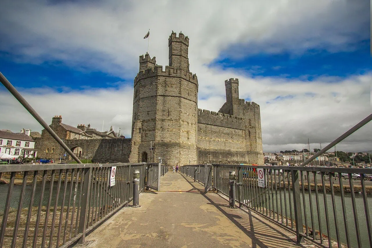 Caernarfon Castle and the town's medieval walls, North Wales