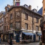 Traditional half-timbered buildings and cafés in the historic centre of Rouen, Normandy
