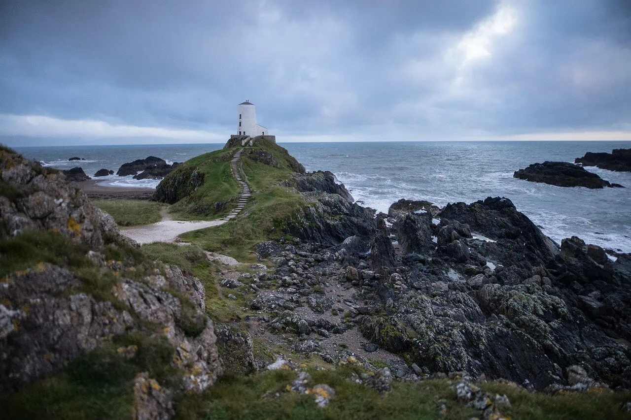 Coastline and countryside on the island of Anglesey, North Wales