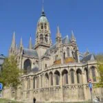 Bayeux Cathedral overlooking the historic centre of Bayeux in Normandy, France