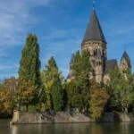 Metz Cathedral rising above the Moselle River in the historic centre of Metz