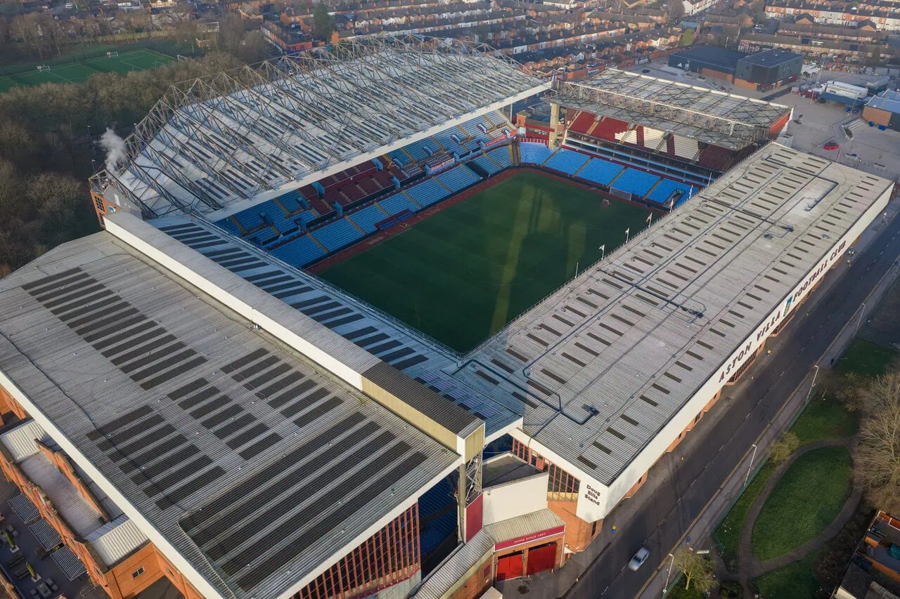 Aerial view of Villa Park stadium in Birmingham, a UEFA EURO 2028 venue