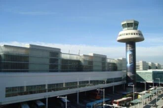 Barcelona El Prat Airport terminal and control tower