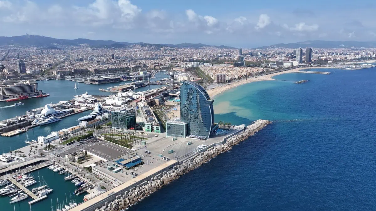 Barcelona cruise port and waterfront from above
