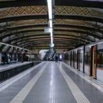 Barcelona Metro train at an underground station