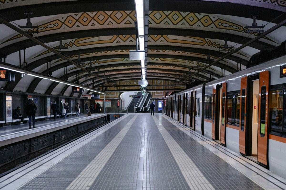 Barcelona Metro train at an underground station