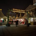Christmas market entrance and festive stalls at Gendarmenmarkt in Berlin