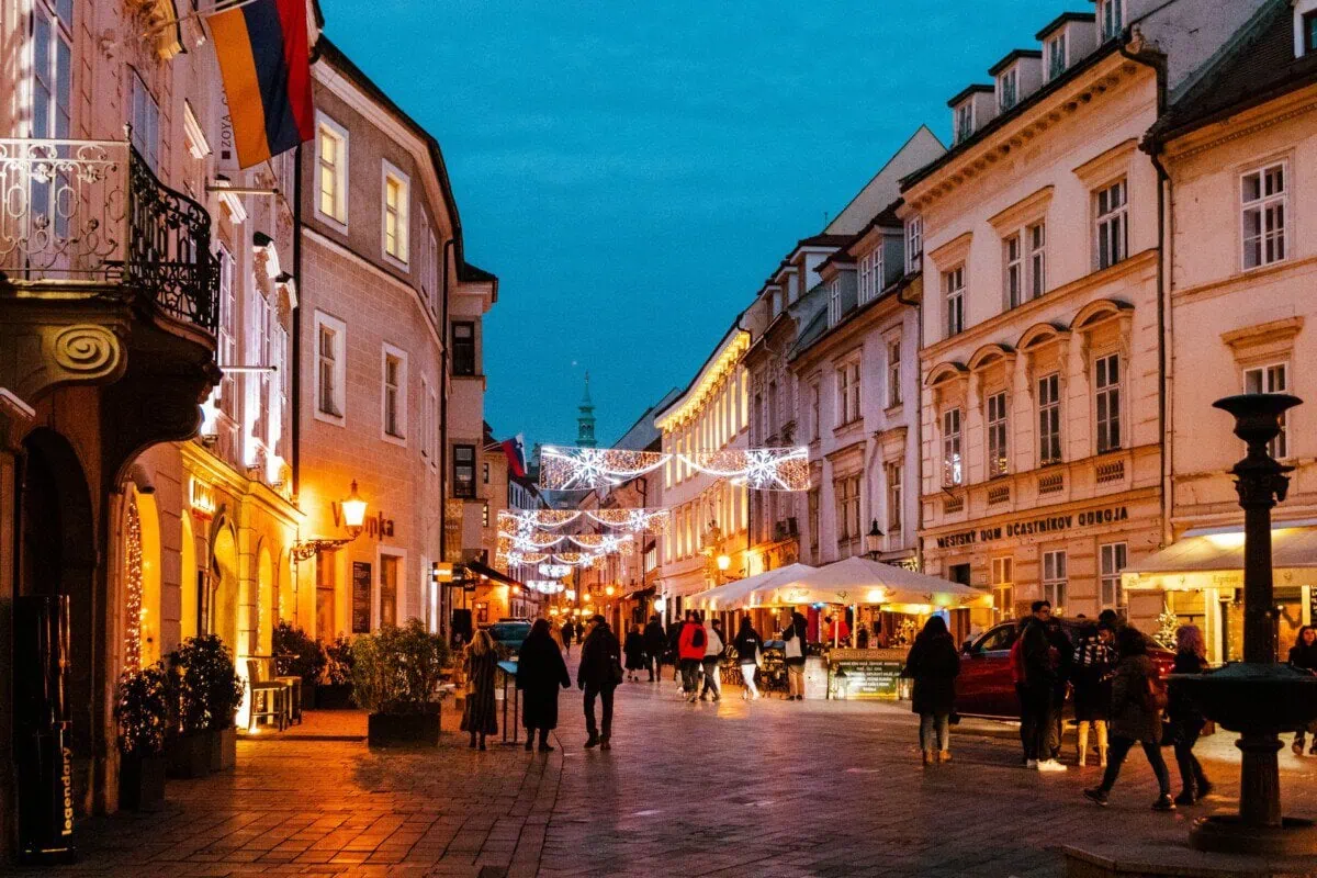 Christmas lights and festive decorations in Bratislava Old Town