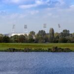 Weserstadion in Bremen viewed across the River Weser
