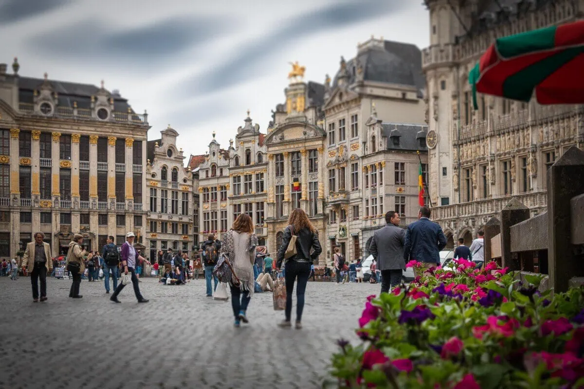 Grand Place in central Brussels with historic guildhall buildings