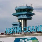 Henri Coandă International Airport terminal and control tower in Otopeni near Bucharest