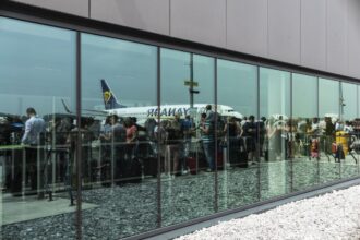 Ryanair aircraft outside the terminal at Brussels South Charleroi Airport