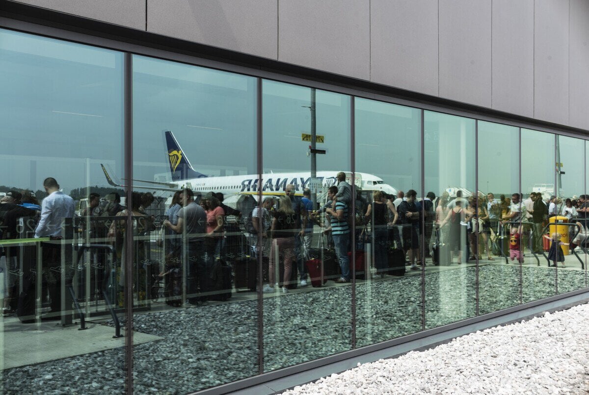 Ryanair aircraft outside the terminal at Brussels South Charleroi Airport
