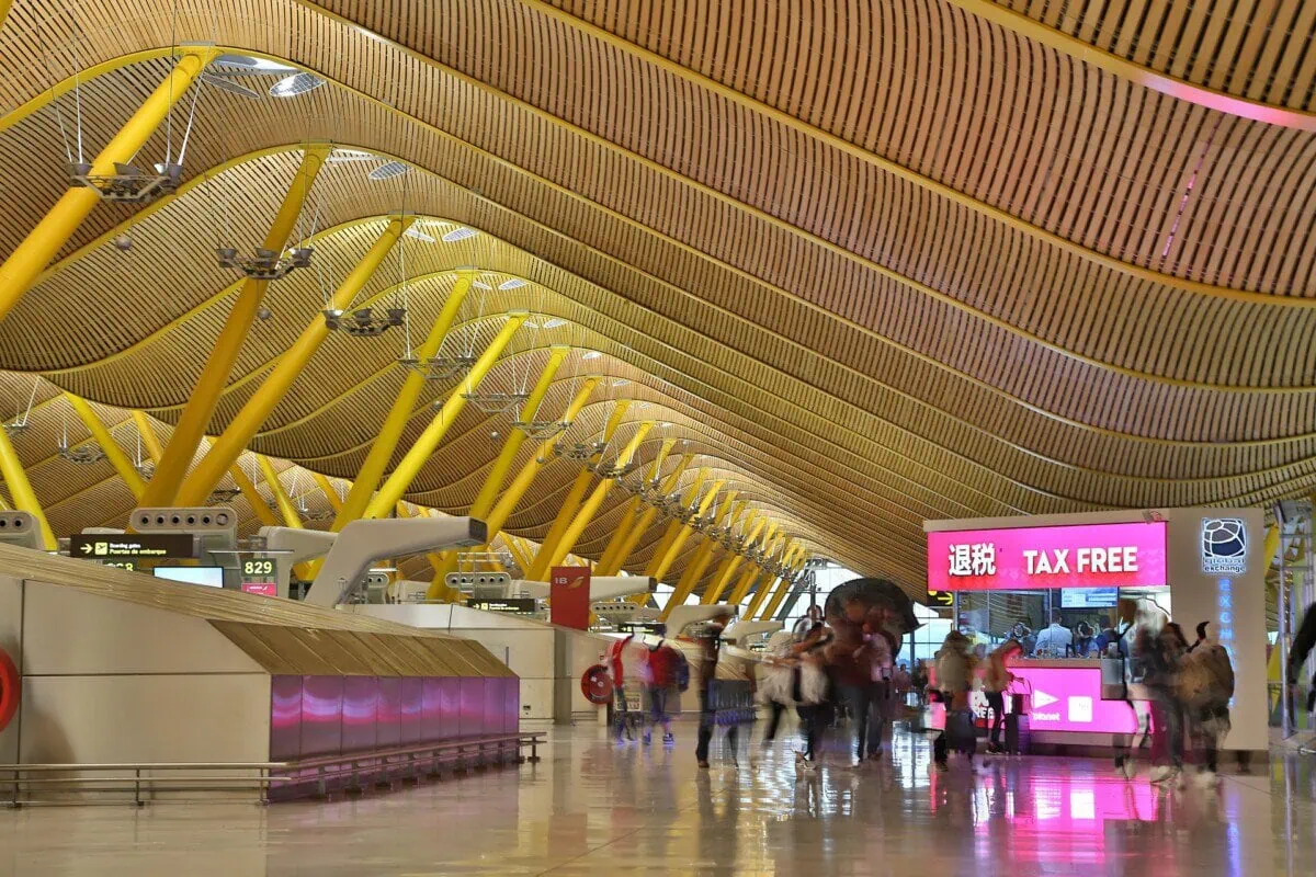 Tax-free refund counter inside an international airport departures hall