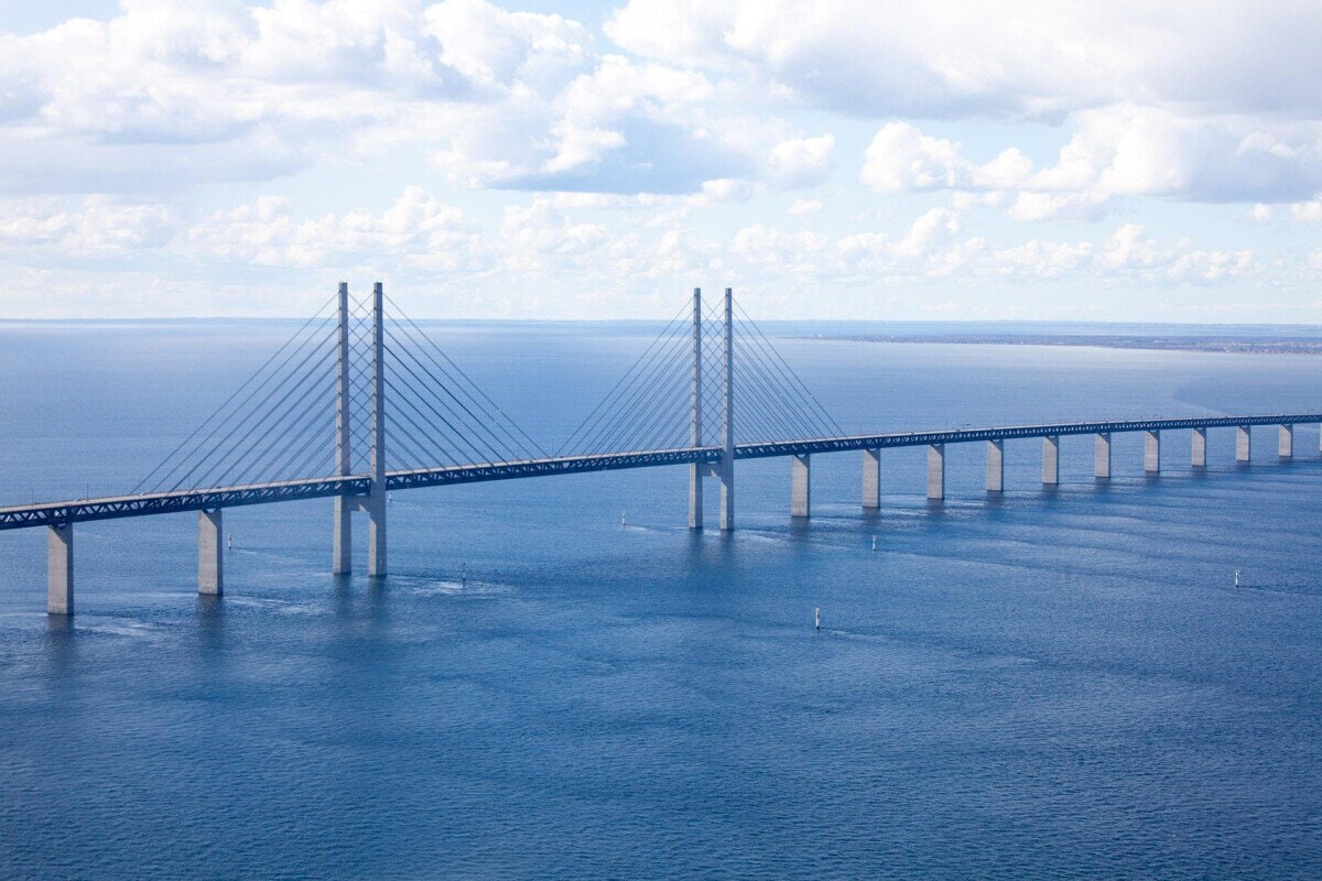 Øresund Bridge stretching across the sea between Copenhagen and Malmö