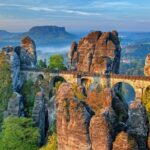 Bastei Bridge among sandstone rock formations in Saxon Switzerland