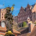 Heidelberg Castle and historic buildings above Heidelberg