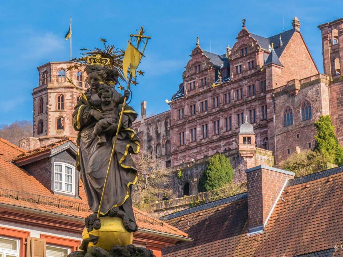 Heidelberg Castle and historic buildings above Heidelberg