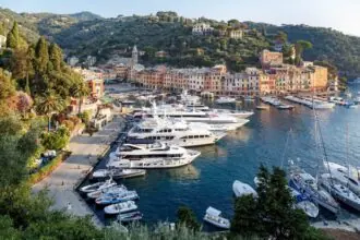 Portofino harbour on a day trip from Genoa, Italy