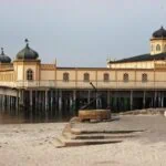 Historic seaside bathhouse on Sweden's west coast near Gothenburg