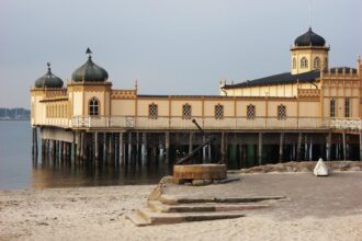 Historic seaside bathhouse on Sweden's west coast near Gothenburg