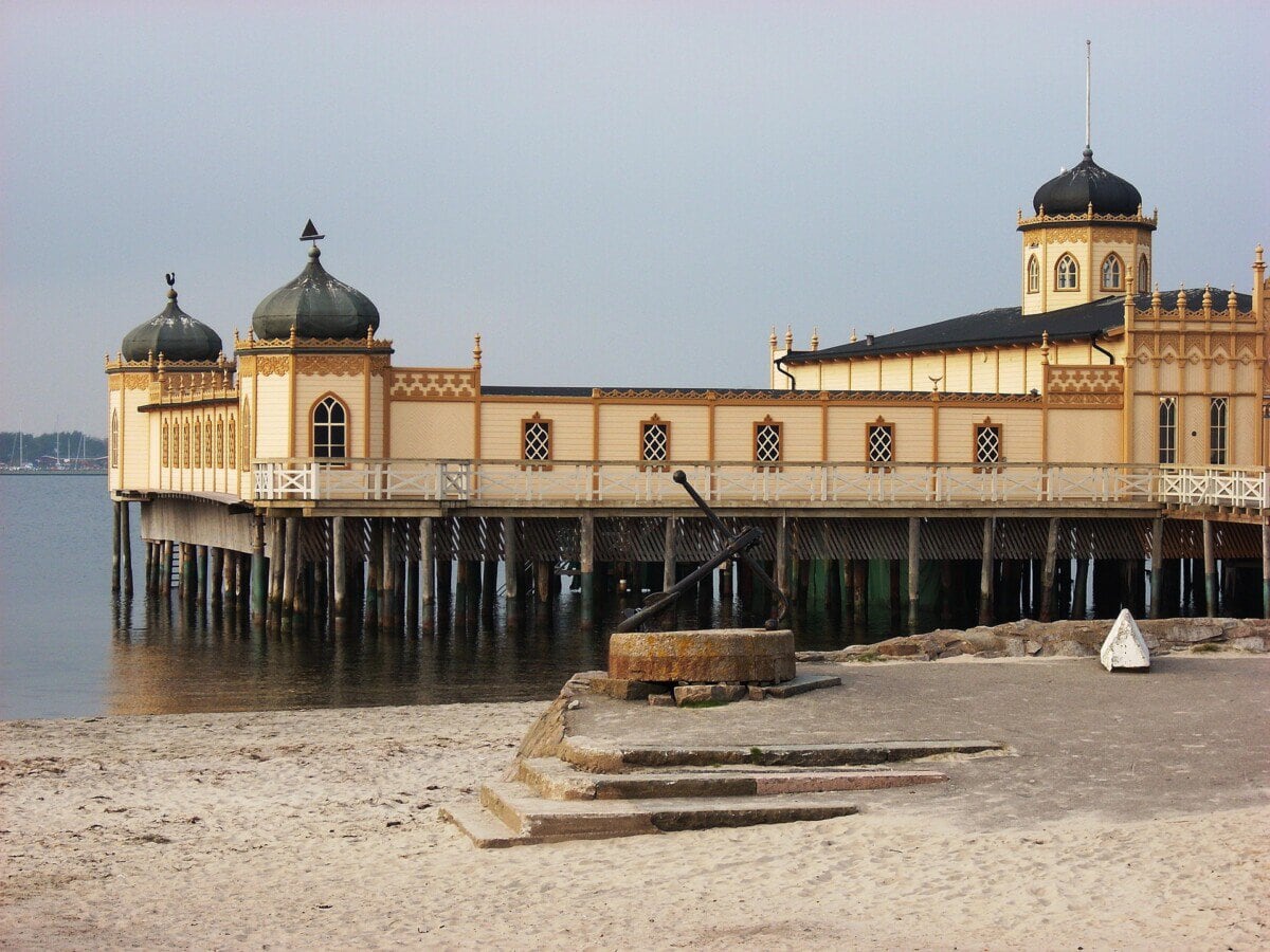 Historic seaside bathhouse on Sweden's west coast near Gothenburg