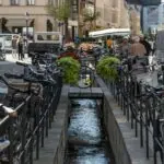 Bicycles beside the historic town centre in Lutherstadt Wittenberg