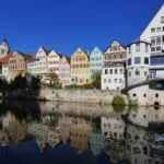 Colourful historic houses beside the Neckar River in Tübingen