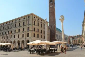 Piazza dei Signori in Vicenza with the Torre Bissara and Venetian columns