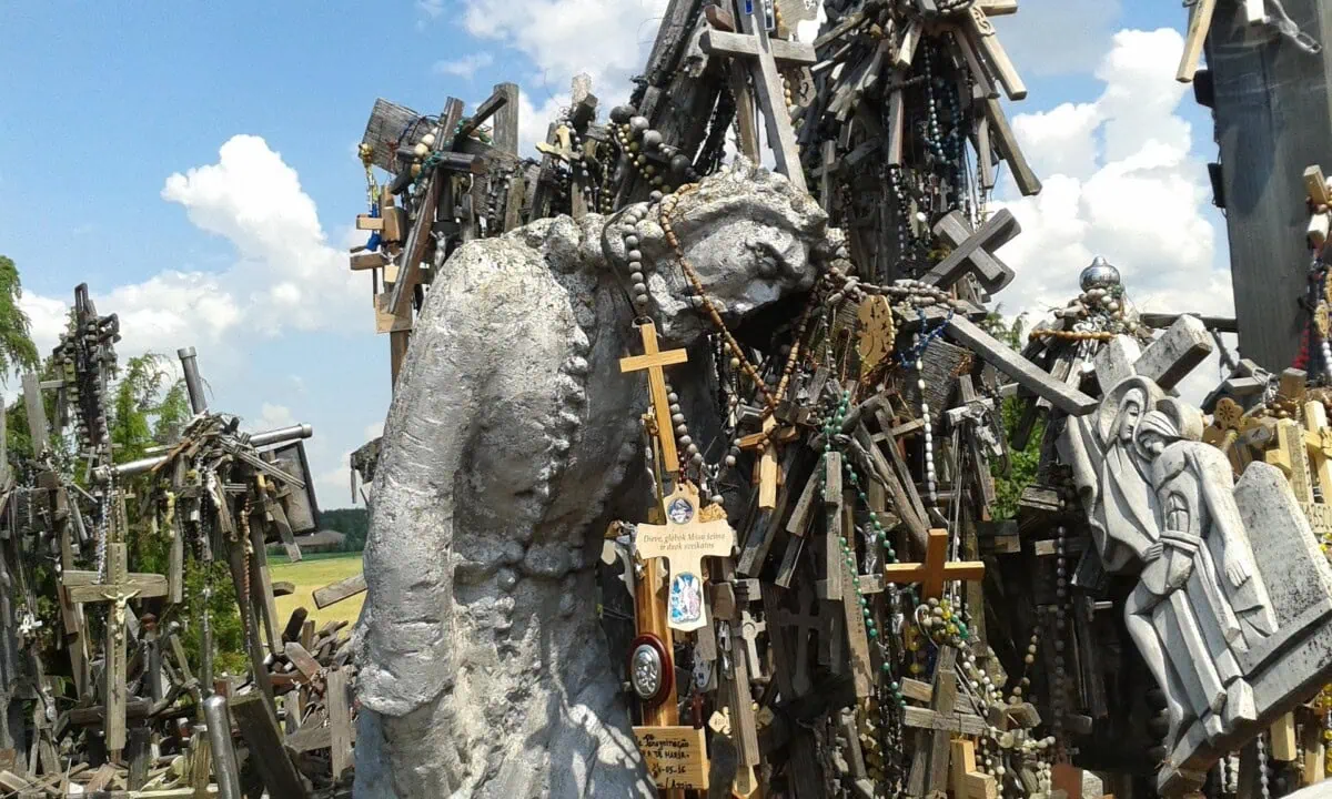 Thousands of wooden and stone crosses at the Hill of Crosses near Šiauliai Lithuania