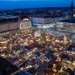 Dresden Striezelmarkt Christmas market illuminated at night