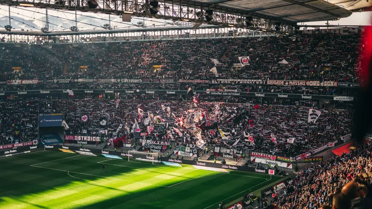 Eintracht Frankfurt supporters inside Deutsche Bank Park