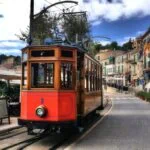 Vintage tram travelling through Sóller in Mallorca