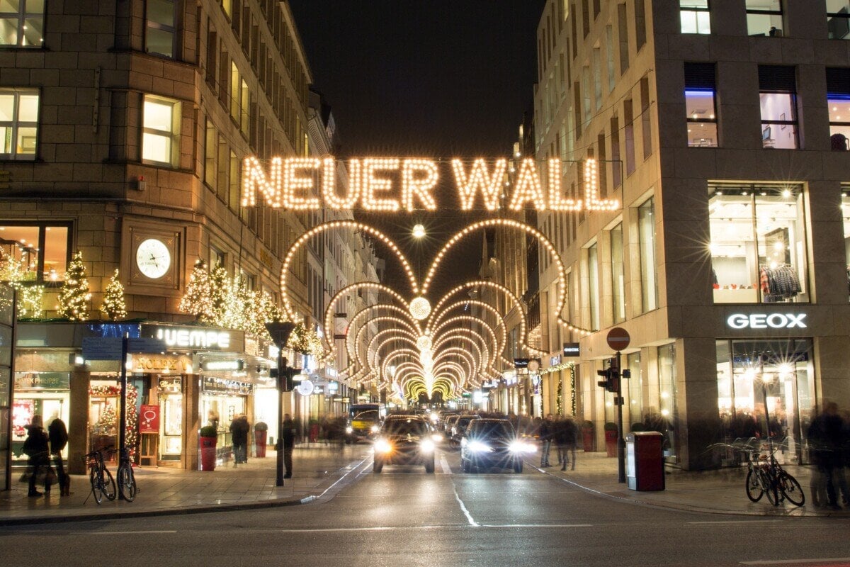 Christmas lights along Neuer Wall shopping street in Hamburg