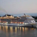 Large cruise ship sailing on the River Elbe in Hamburg