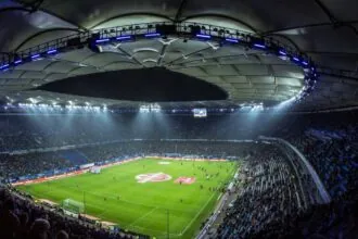 Inside Hamburg's Volksparkstadion during a football match