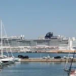 Cruise ship and yachts in the Port of Palma in Mallorca