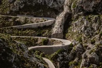 Winding mountain road through the Serra de Tramuntana in Mallorca