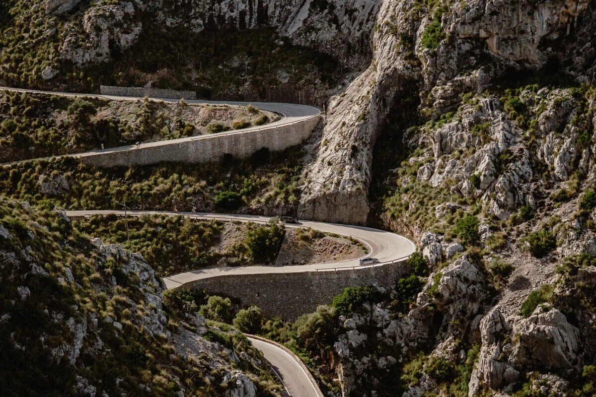 Winding mountain road through the Serra de Tramuntana in Mallorca