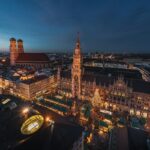 Munich Christmas market at Marienplatz with the New Town Hall and Frauenkirche