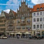 Historic buildings and pavement cafés in central Münster