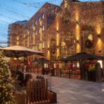 Christmas lights and decorated buildings in Oslo