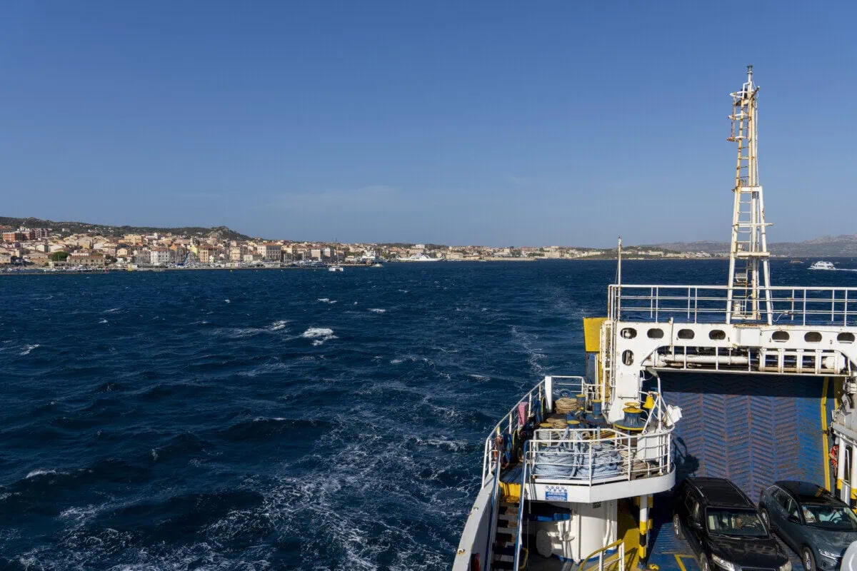 Car ferry approaching La Maddalena from Palau