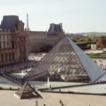 Louvre Pyramid and museum buildings in central Paris