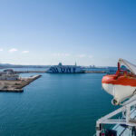 Ferry arriving at Porto Torres port in Sardinia