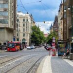 Sightseeing bus on a street in central Prague