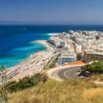 Coastal view of Rhodes Town with beaches and hotels